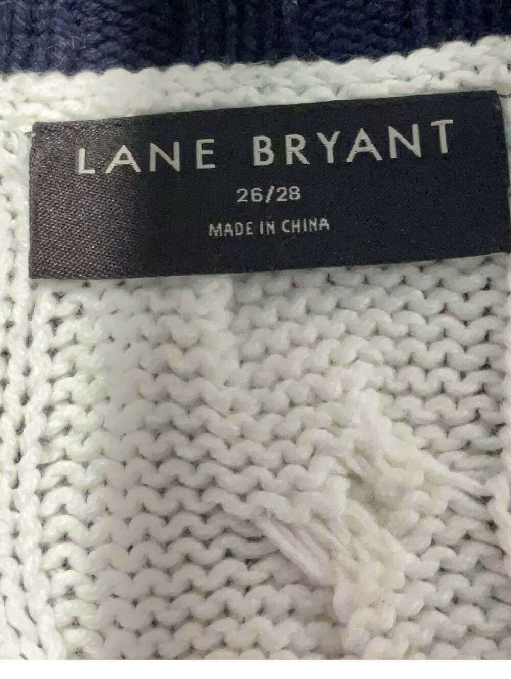 Lane Bryant Cream V-Neck Cable Knit Sweater with Navy Trim - Picture 5 of 6
